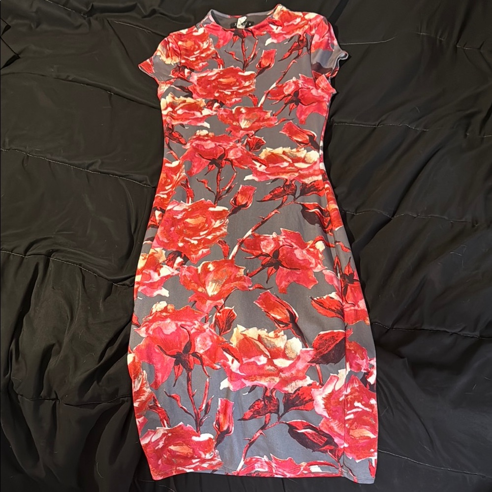 Floral Red and Gray Women's Dress